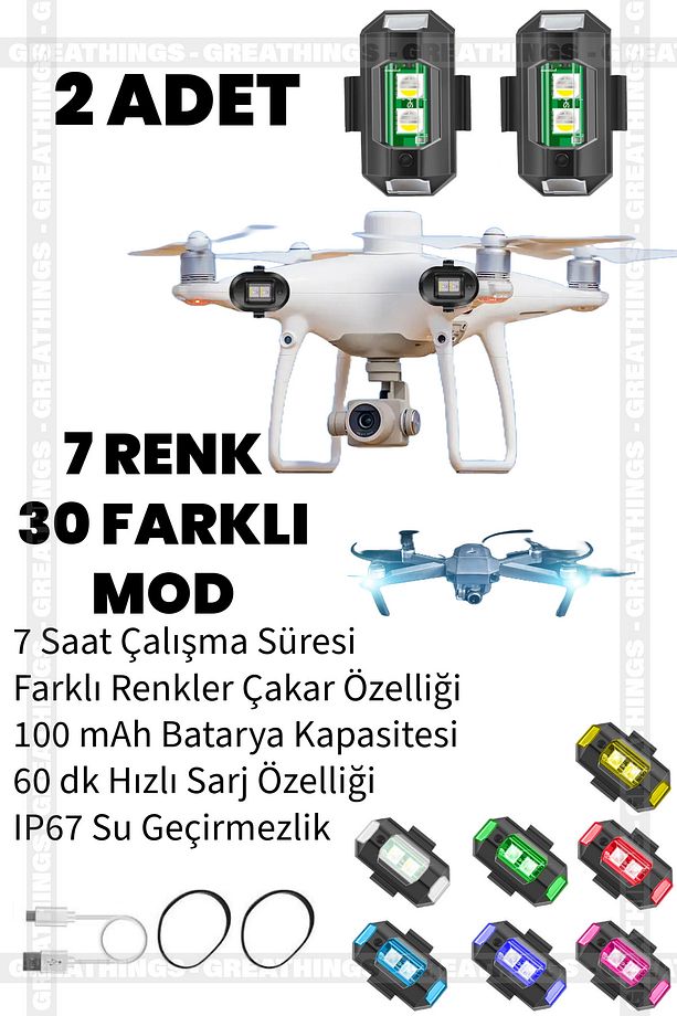 2 Adet 7 Renk 30 Mod Bisiklet Motor Drone Çakar Lamba, Bisiklet Işığı, Motor Drone Işık ve Çakar - 1