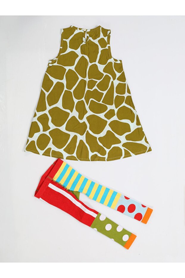 طقم تونيك منقوش باللون الأخضر + جوارب ضيقة - 5