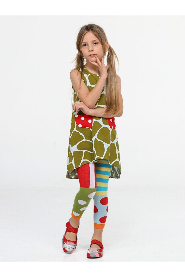 طقم تونيك منقوش باللون الأخضر + جوارب ضيقة - 1