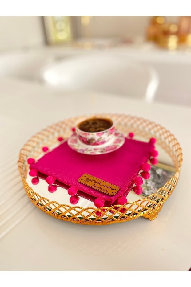 Pompom Bead Wrapped Pink Coaster Cocktail Napkin