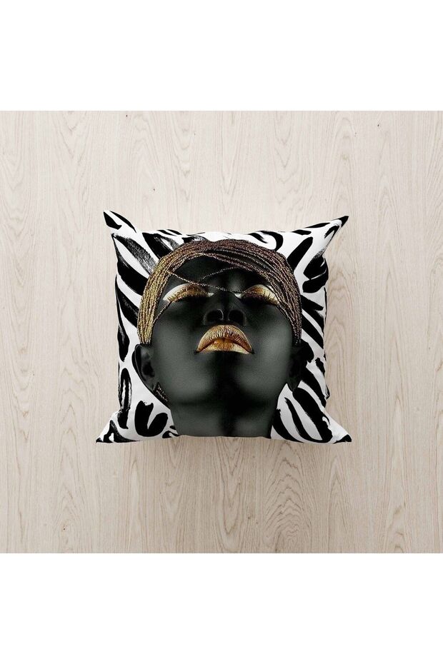 Black and White Colored Digital Printed Throw Pillow Cover with Black Girl Design