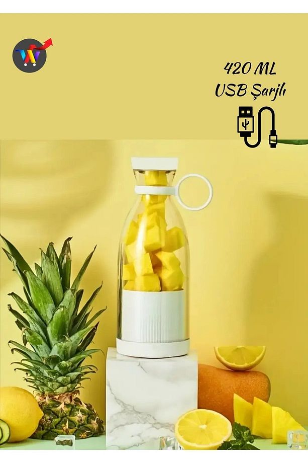 Mini Juice Taşınabilir Blender Plastik Şişe Smoothie Milkshake USB Şarj Edilebilir 420 ml. - 1