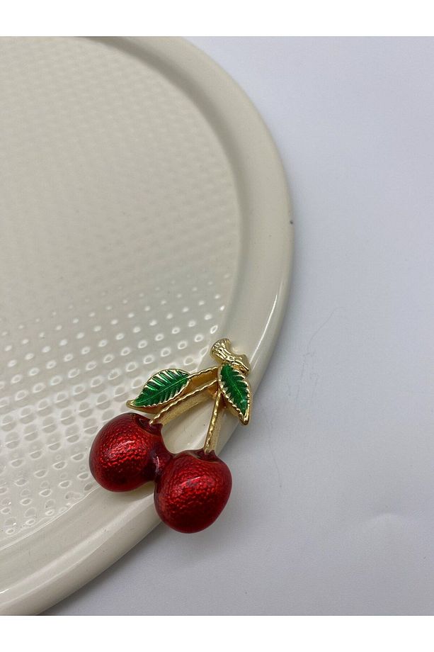 6'lı Kirazlı Yuvarlak Krem Çay ve Kahve Sunum Tepsisi, Dekoratif Servis Tepsisi 22cm Tek Kişilik - 5