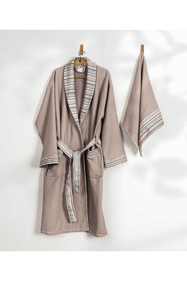 Limira 2-Piece Set Taupe color Cotton 1 Bathrobe SM 1 Bridal Towel 50x90 2228
