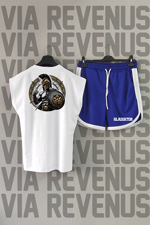 Gladiator Back Printed Sleeveless Crew Neck Sport T-Shirt and Sport Shorts Set
