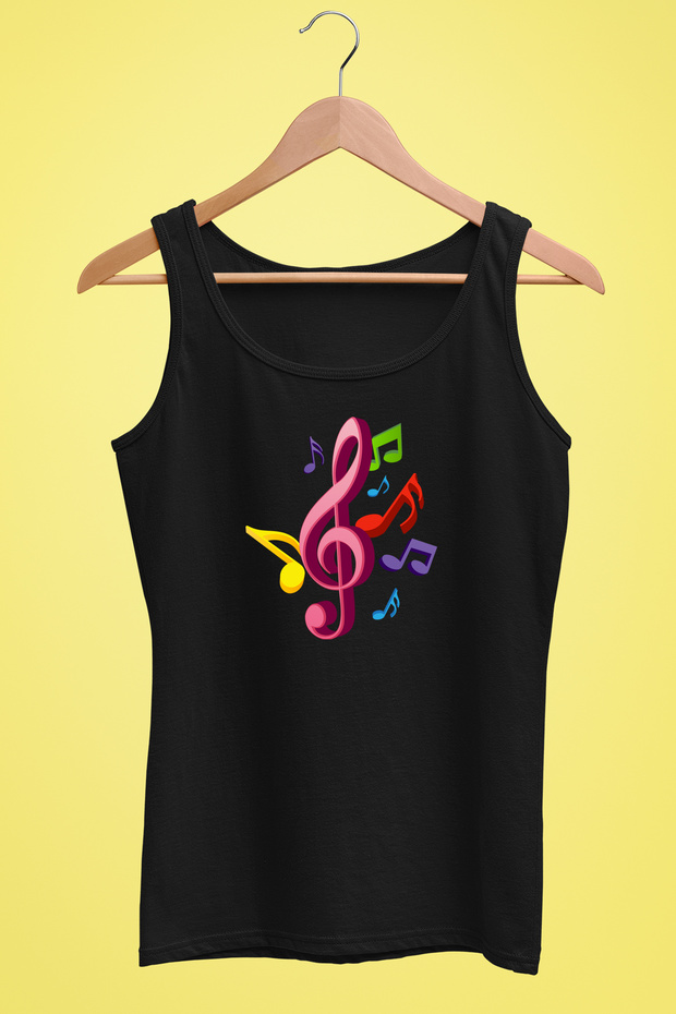 Women's Strap Knitted T-Shirt Musical Note Music Design Digital Printed 100% Cotton