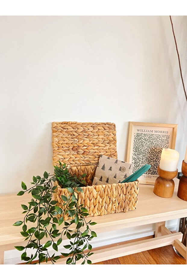 منظم/سلة بغطاء مستطيلة متوسطة الحجم من ويكر - 3