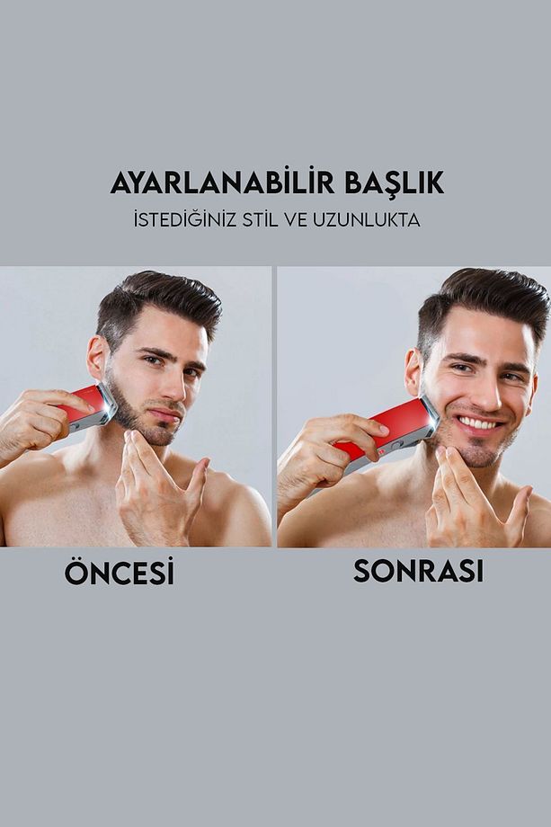 Dp-02 3 Başlıklı Saç-sakal Tıraş Makinesi Kırmızı - 3