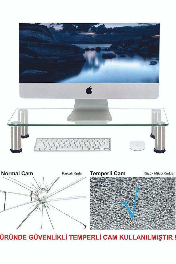 Monitör Yükseltici, Cam Monitör Standı ,ekran Yükseltici, Monitör Yükseltme , Cam Monitör Altlığı - 2