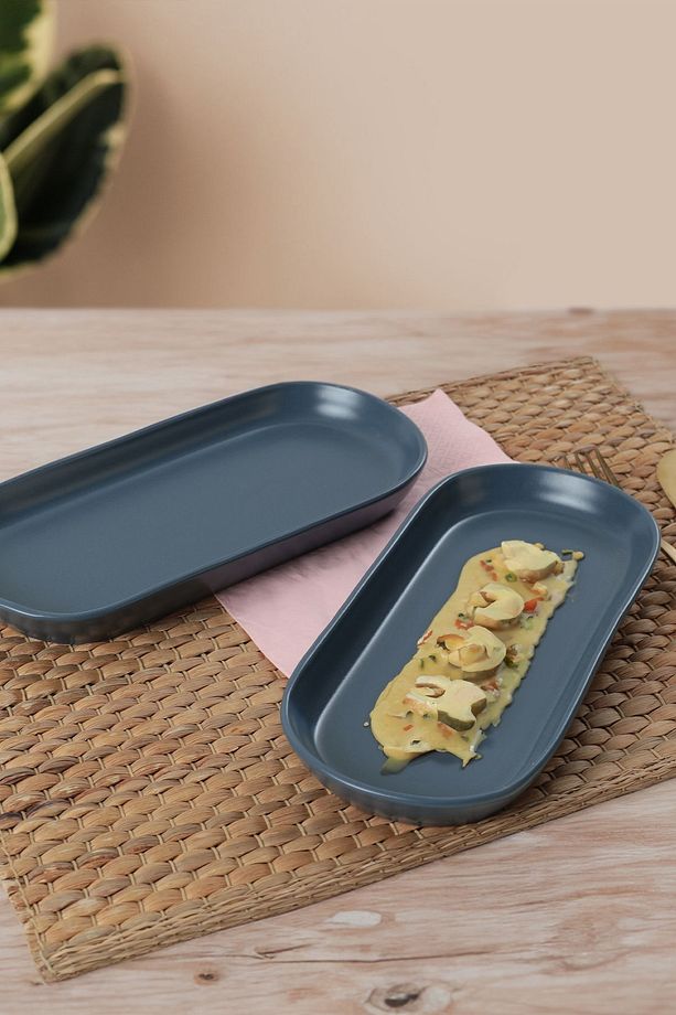 Mat Mavi Noyan Kayık Tabak 26 Cm 2 Adet - 1