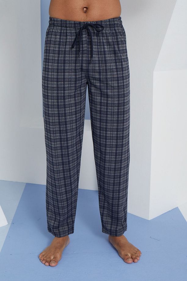 Ince Tek Alt Çok Rahat Ekoseli Pamuk Pijama - 1