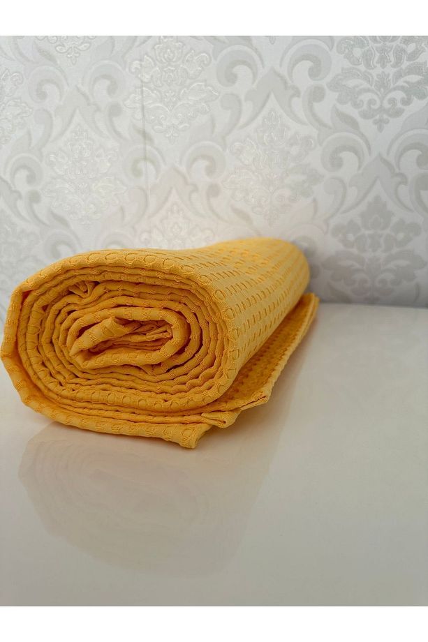 Premium %100 Pamuk Tek Kişilik Yazlık Pike, Yatak Örtüsü, Terletmez Kumaş (SARI RENK)(160x240cm) - 3