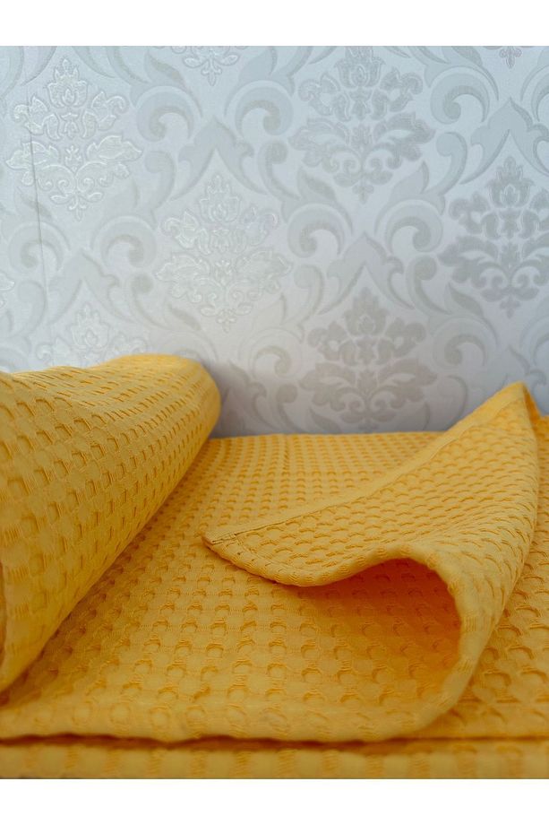 Premium %100 Pamuk Tek Kişilik Yazlık Pike, Yatak Örtüsü, Terletmez Kumaş (SARI RENK)(160x240cm) - 2