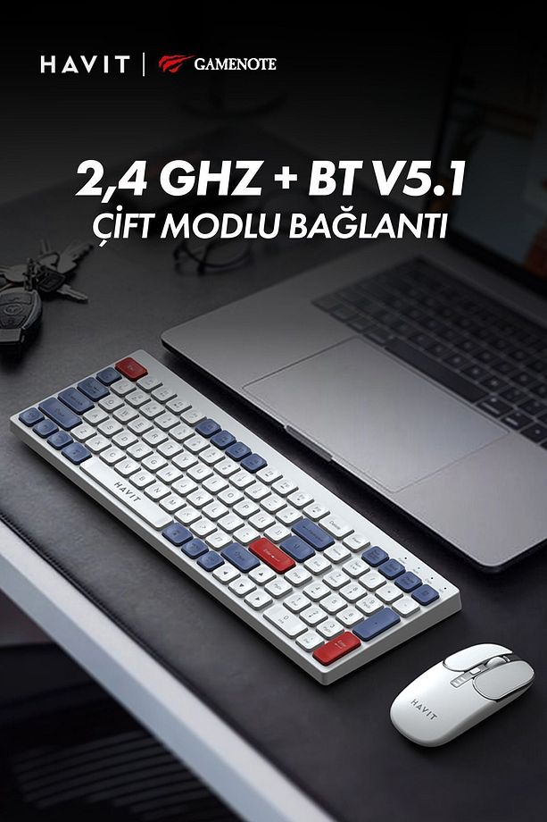 KB830WB Kablosuz Klavye Mouse Set - 2.4Ghz ve Bluetooth - 6