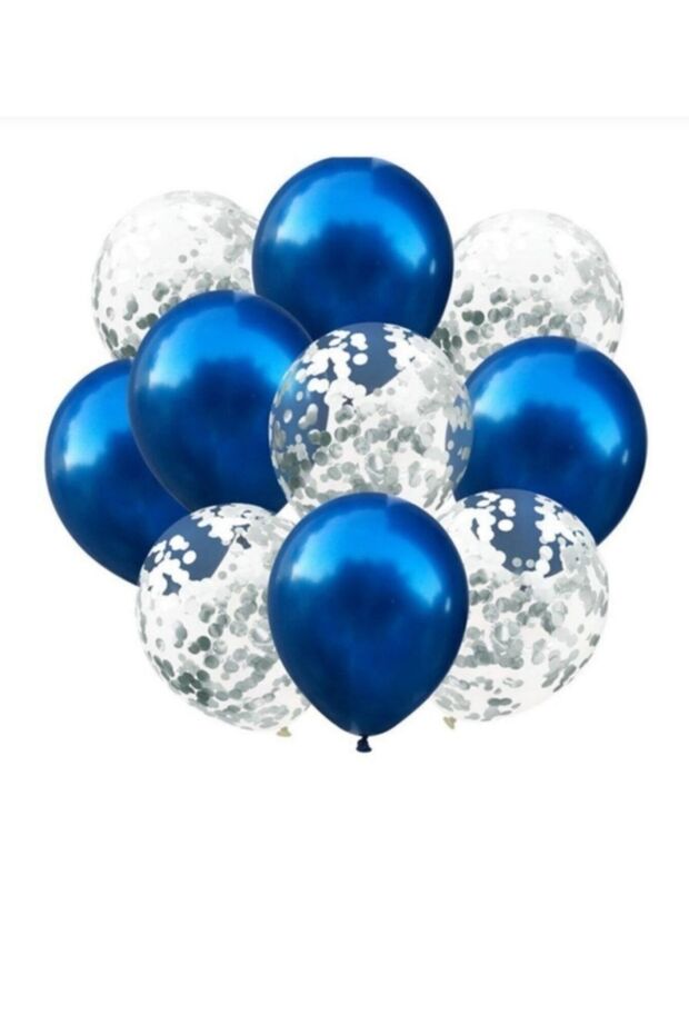 Navy Blue Balloon - Silver Confetti Design