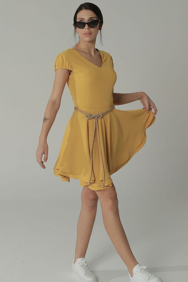 Valonlu V Yaka Elbise - 2