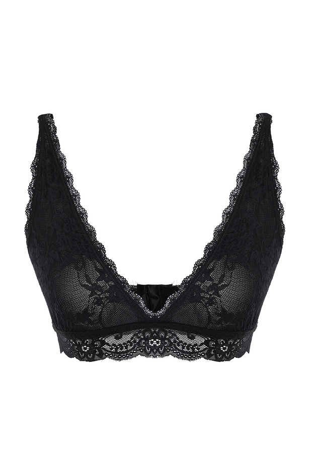 Siyah Dantelli Balensiz Kapsız Kalın Askılı Bralette Örme Sütyen THMAW23SU00107 - 9