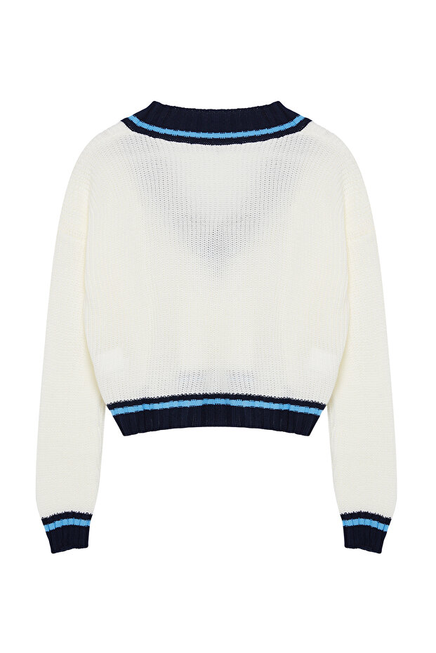 Ekru Crop Kolej Temalı Triko Kazak TWOAW22KZ1492 - 7