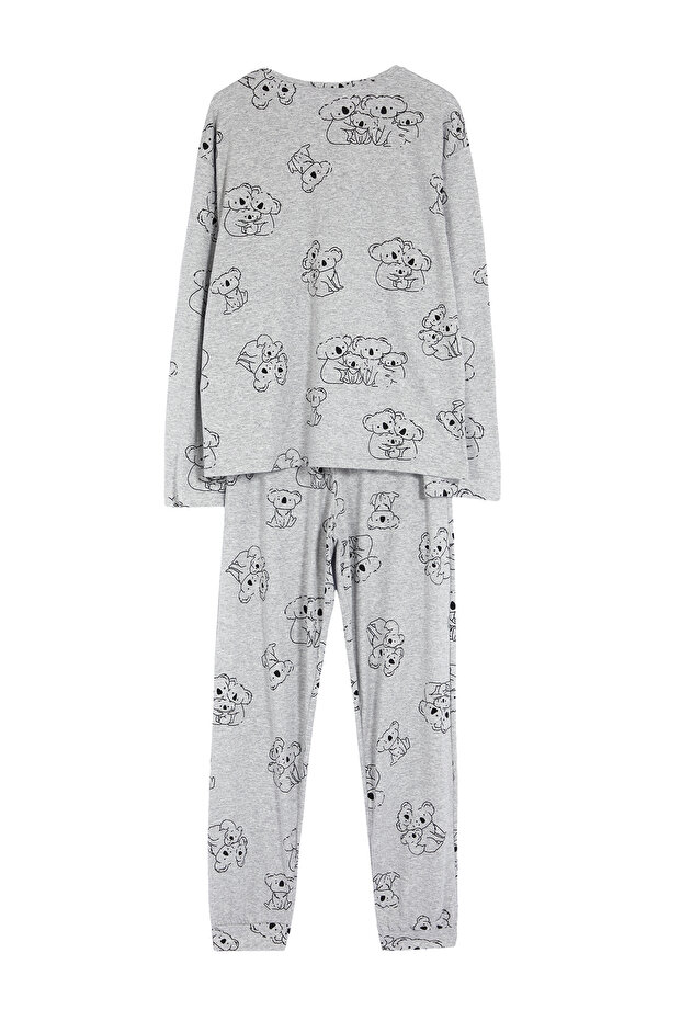 Bawełniana szara melanżowa piżama ze wzorami zwierzęcymi - THMAW25PT00020 - 10