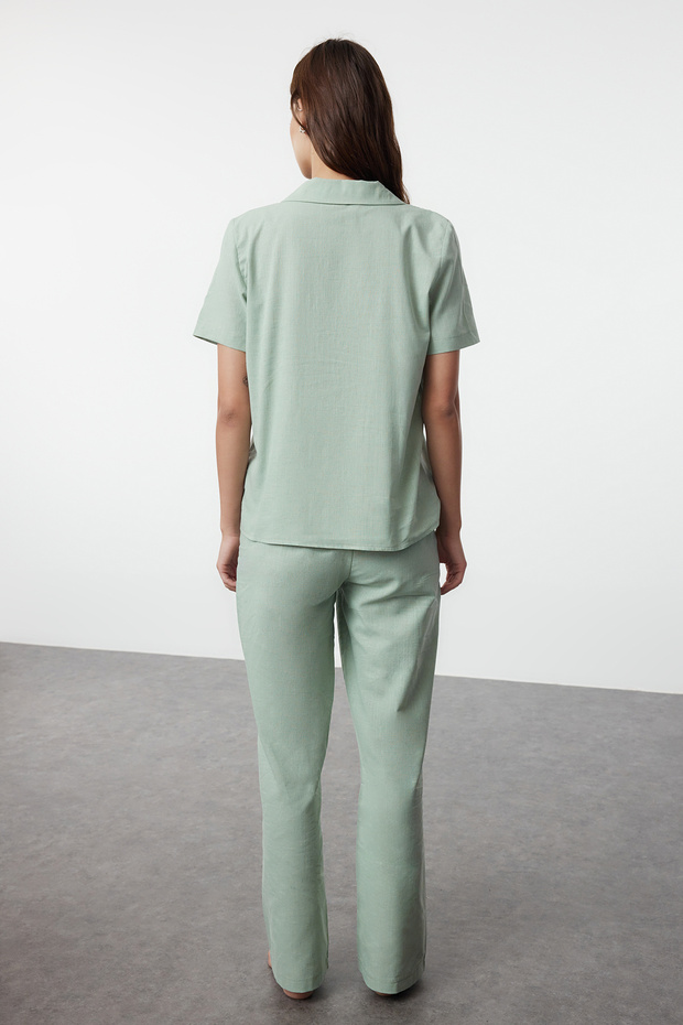 Mint Pamuklu Dokuma Pijama Takımı THMSS24PT00401 - 5
