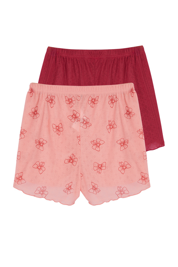 Kırmızı-Pembe 2'li Paket Kurdele/Fiyonk Pointel Ajurlu/Delikli Örme Pijama Altı THMSS24PJ00000 - 9