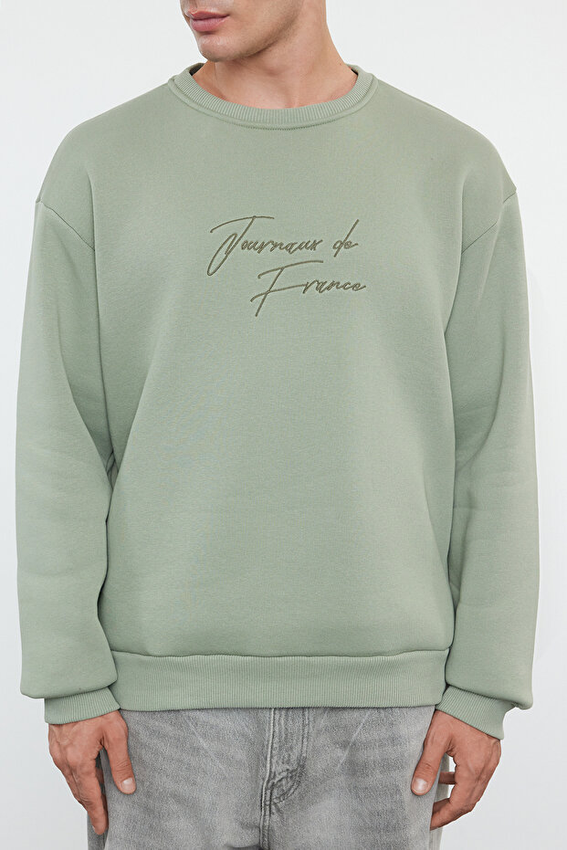 Mint Oversize/Geniş Kesim Yazı Nakışlı Kalın İçi Polar Sweatshirt TMNAW25SW00091 - 3