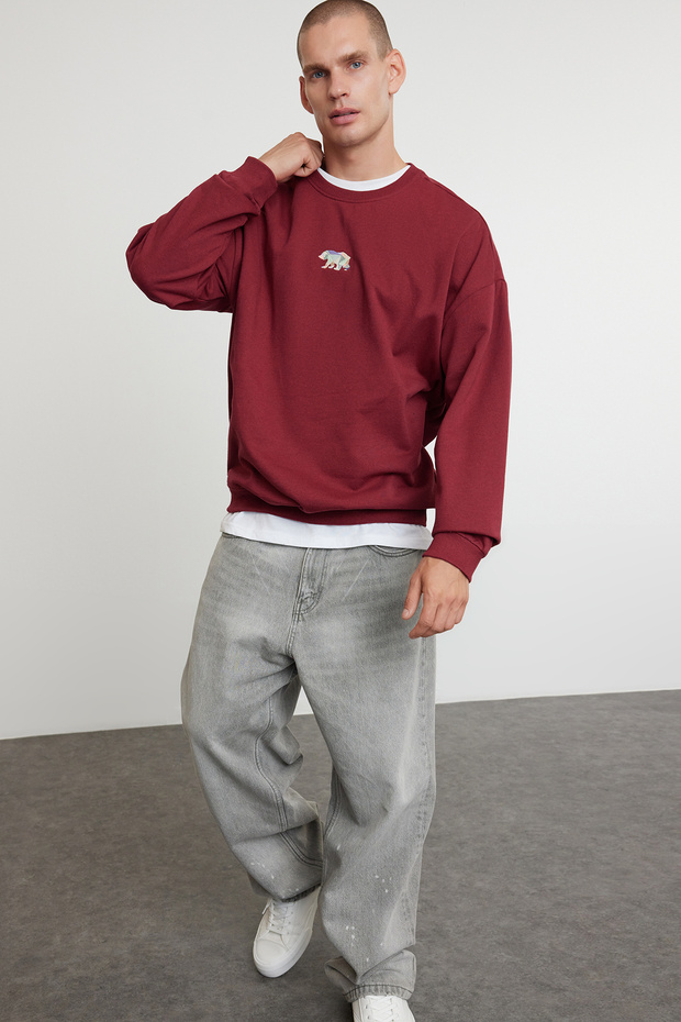 Bordo İçi Polar/Sıcak Tutan Oversize Fit Sweatshirt TMNAW23SW00191 - 1