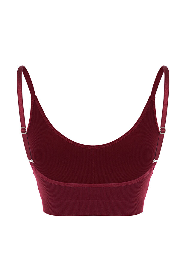 Bordo Seamless/Dikişsiz İp Askılı Balensiz Kapsız Bralette Örme Sütyen THMAW22SU0030 - 8