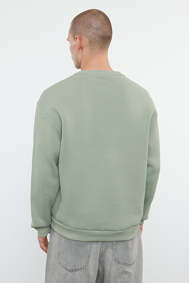 Mint Oversize/Geniş Kesim Yazı Nakışlı Kalın İçi Polar Sweatshirt TMNAW25SW00091 - 5