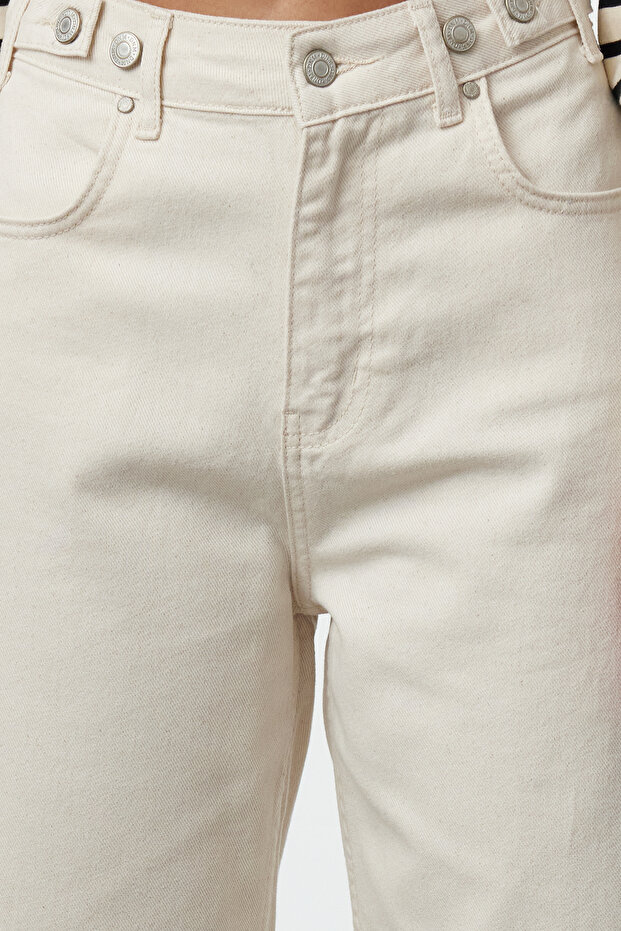 Ecru Waist Detailed High Waist Wide Leg Kalhoty TWOAW25JE00039 - 3