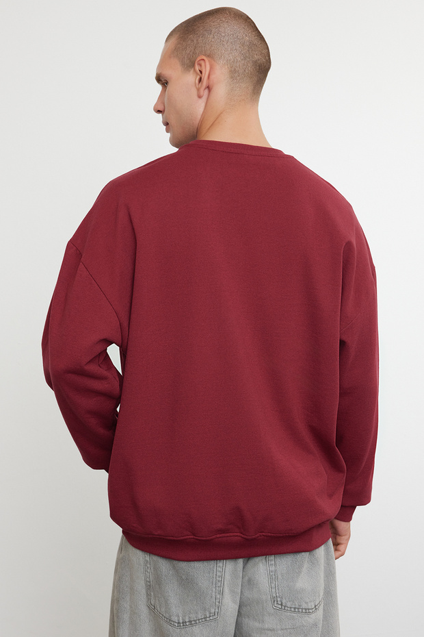 Bordo İçi Polar/Sıcak Tutan Oversize Fit Sweatshirt TMNAW23SW00191 - 5