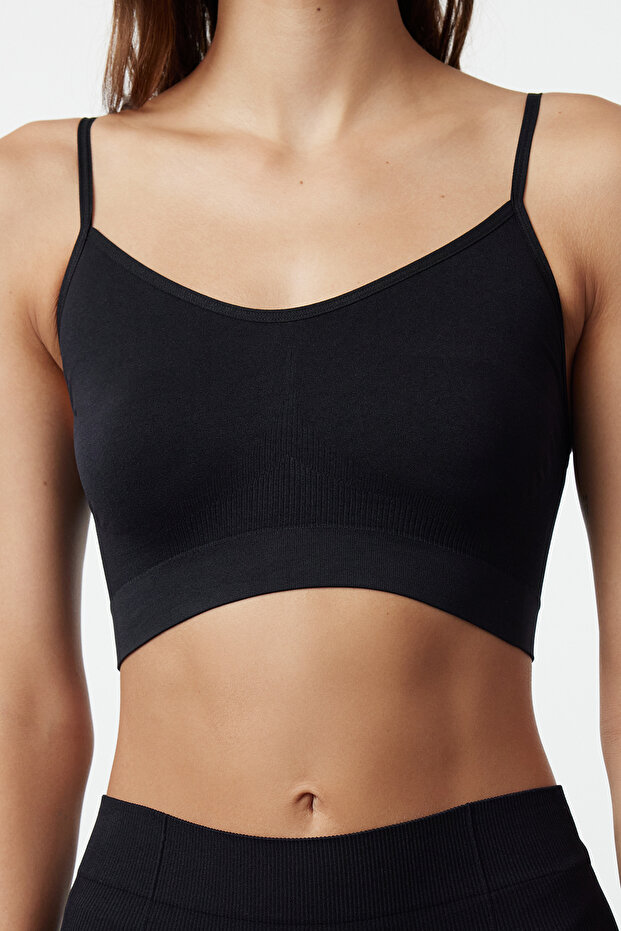 Siyah Seamless/Dikişsiz Balensiz İp Askılı Örme Büstiyer THMAW21BS0002 - 3