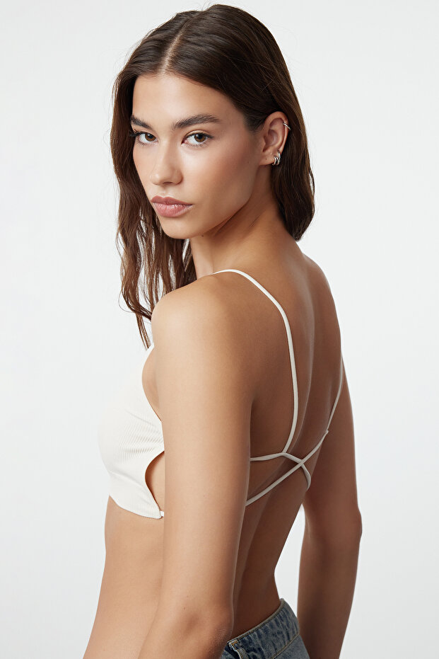 Taş Seamless/Dikişsiz İp Askılı Sırt Detaylı Balensiz Kapsız Bralette Örme Sütyen THMAW23SU00130 - 5