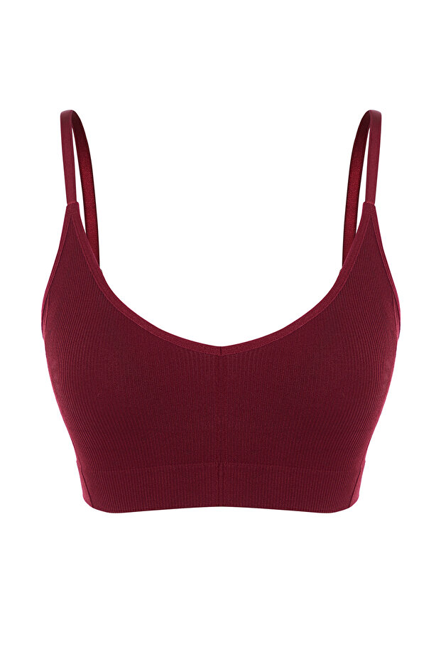 Bordo Seamless/Dikişsiz İp Askılı Balensiz Kapsız Bralette Örme Sütyen THMAW22SU0030 - 7
