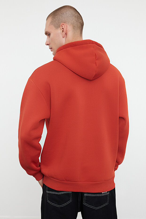 Kiremit Oversize/Geniş Kesim Kapüşonlu İçi Polar/Sıcak Tutan Pamuk Unisex Sweatshirt TMNAW22SW1462 - 5