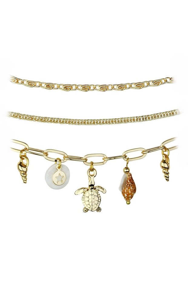Turtle Detail Triple Combination Bracelet