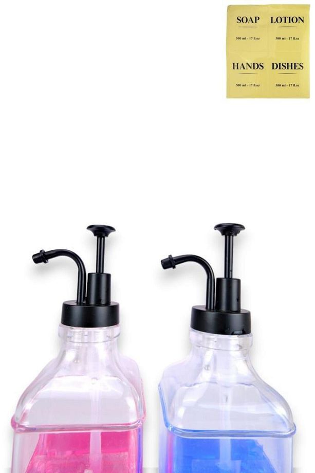 2’li Cam Sıvı Sabun Ve Losyon Etiketli Siyah Tıpalı Deterjan Şişesi Sabunluk 500 ml - F/12 - 5