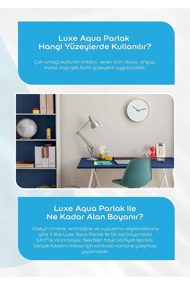 Luxe Aqua Parlak Su Bazlı Akrilik Dönüşüm Boyası 2,5 Lt Ahşap Ve Metal Boya Seti Zımpara Rulo Fırça - 6