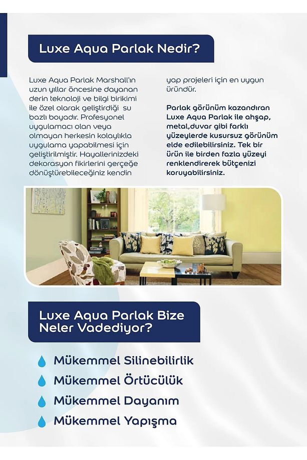 Luxe Aqua Parlak Su Bazlı Akrilik Dönüşüm Boyası 2,5 Lt Ahşap Ve Metal Boya Seti Zımpara Rulo Fırça - 4