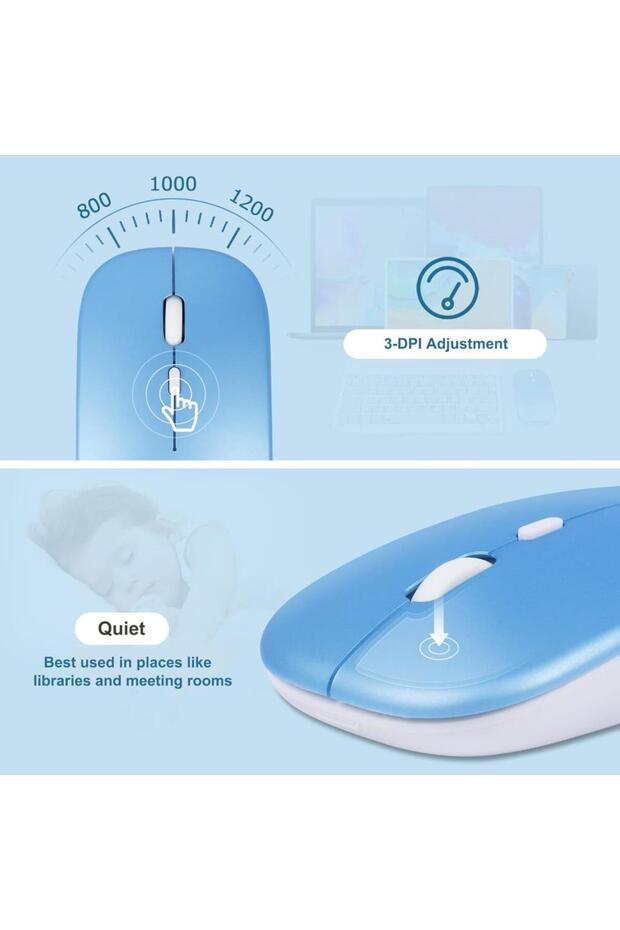 Samsung Galaxy Tab Active Pro T547 Uyumlu Kablosuz Bluetooth Pilli Optik Mouse - Mavi - 7
