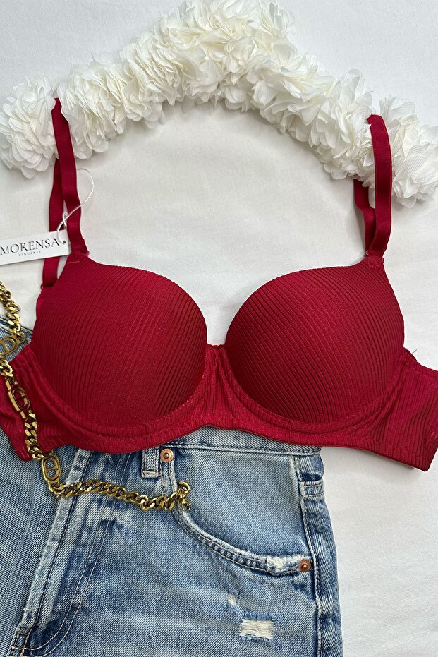 Basic Patterned Underwire Supported Bra Red - 2