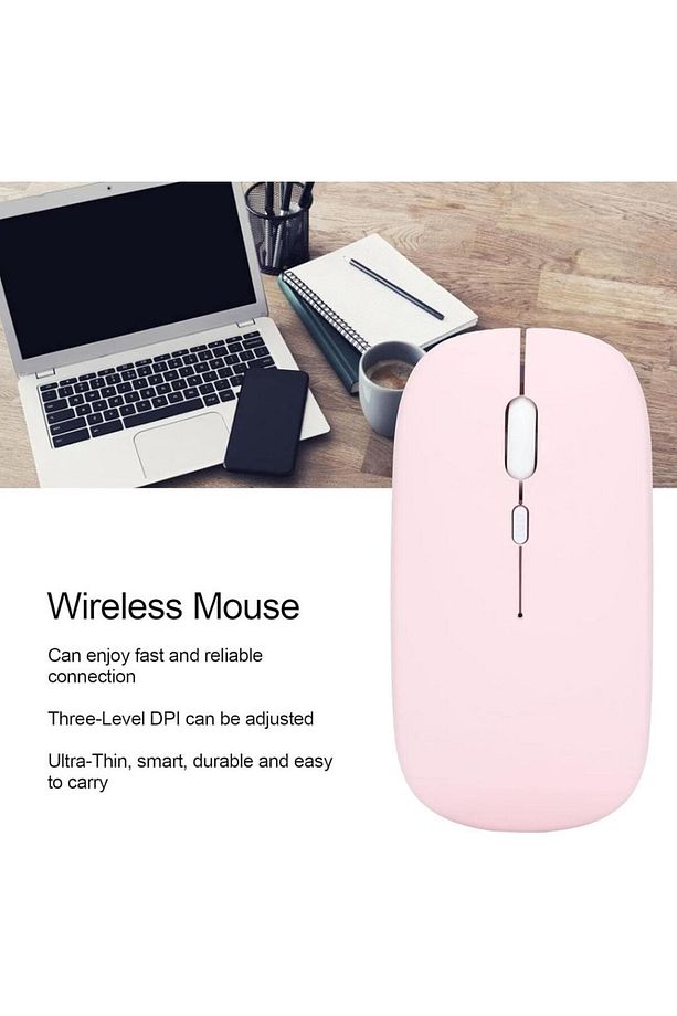 Apple iPad Air 2- iPad 6 9.7" Uyumlu Kablosuz Bluetooth Pilli Optik Mouse - Pembe - 8