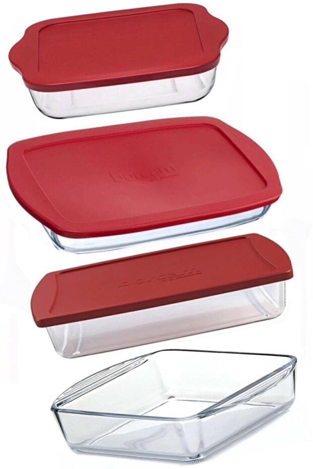 Red Covered Pyrex Set 4 Pieces - 1