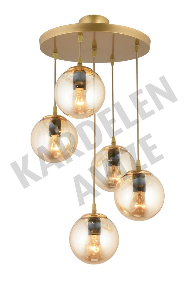 Sarkıt Tepsi Eskitme 5'lı Bal Top Camlı Aşağı Bakan Avize - 3