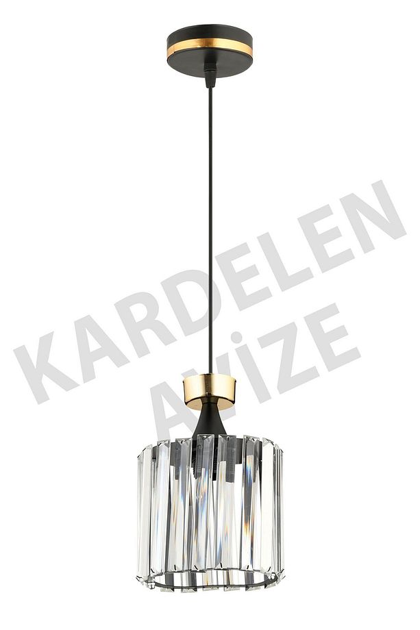 Siyah Tekli Sarkıt Sarı Şeritli Kristal  Taşlı Aşağı Bakan Lüks Avize - 3