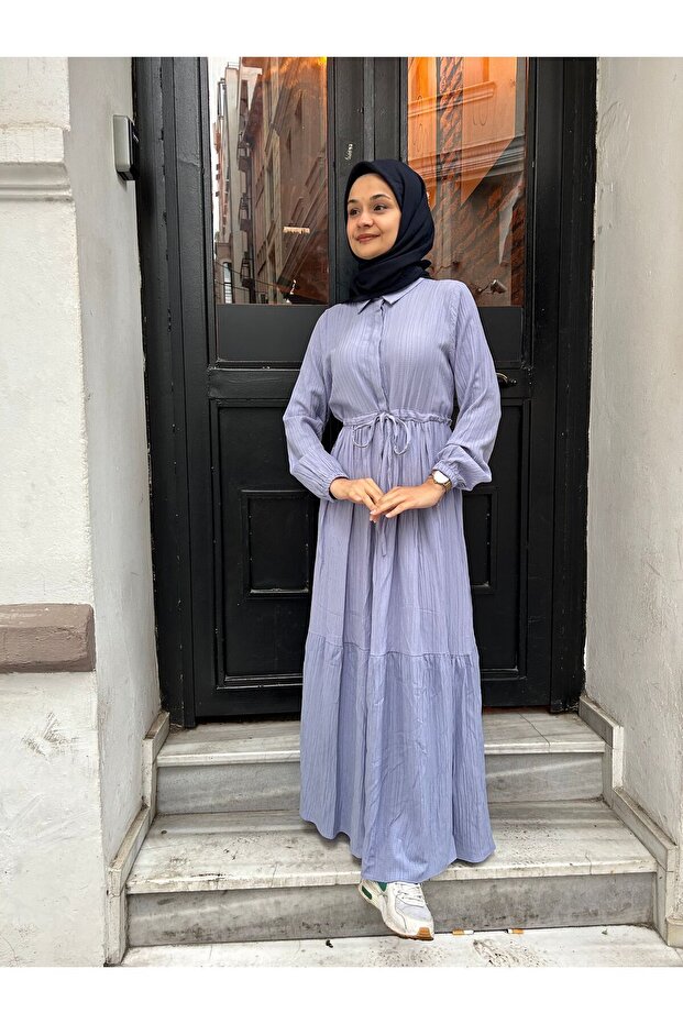 Beli Tünelli Düğmeli Elbise - 4