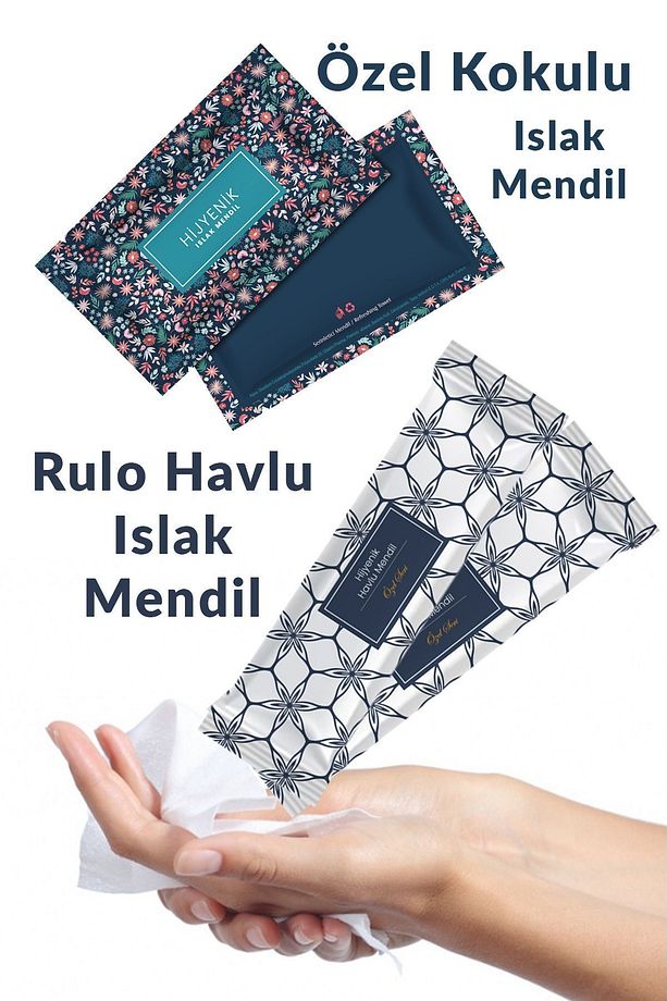 Tek Kullanımlık Çiçekli Islak Mendil 6x12cm 25 Adet V Rulo Havlu Mendil 25 Adet (TOPLAM 50 ADET) - 1