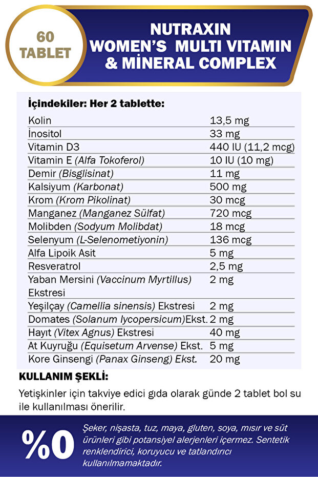 Multivitamin Kadın - (Multivitamin & Mineral Complex) 60 Adet Tablet - 3