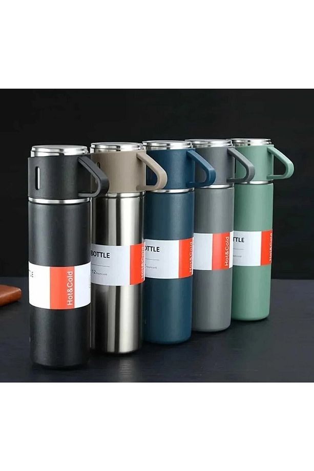 Pembe Vacuum Flask Set Üç Bardaklı Termos Seti - 4