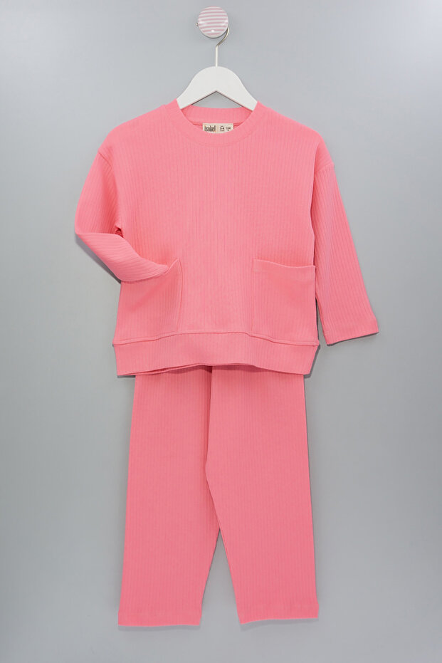 Pink Girls' Pajama Set with Corded Pockets
